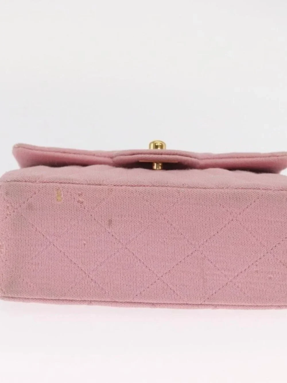 CHANEL Mini Matelasse 17 Chain Shoulder Bag Cotton Pink Gold CC Auth 159216